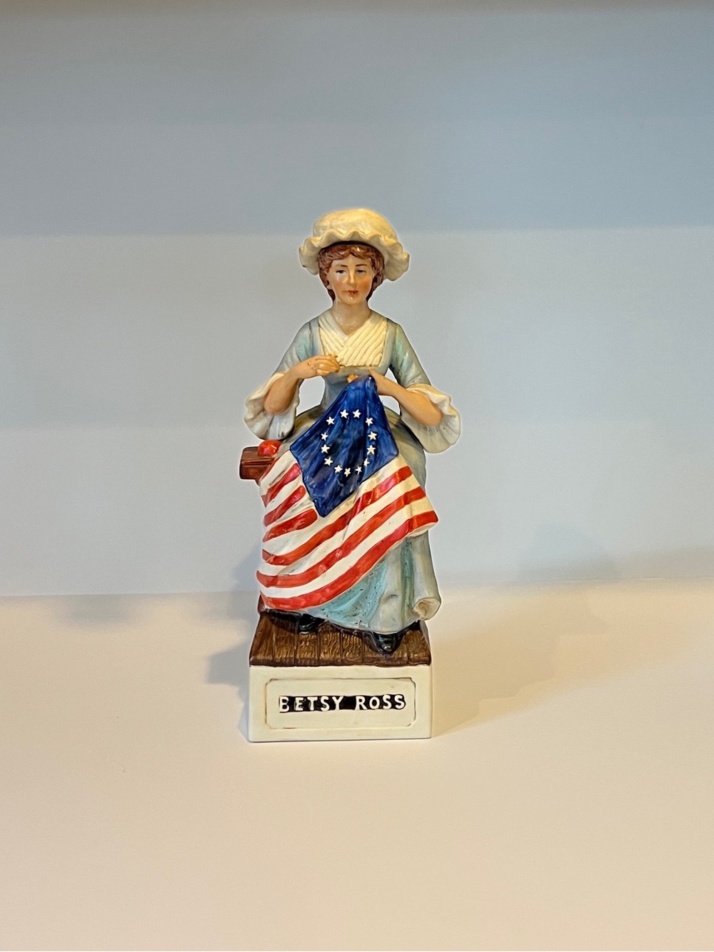1970s McCormick Distilling Company porcelain decanter of Betsy Ross